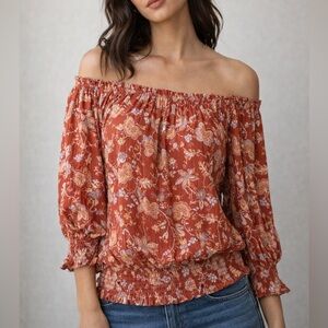 Rachel Zoe burnt orange floral blouse